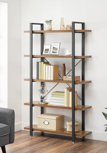 VASAGLE bogreol, m. 5 hylder - rustik brun spnplade og sort stl