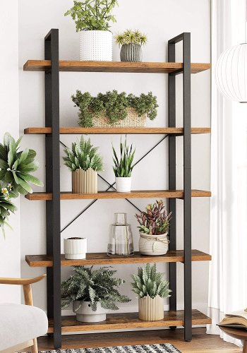 VASAGLE bogreol, m. 5 hylder - rustik brun spnplade og sort stl