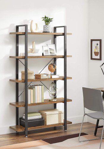 VASAGLE bogreol, m. 5 hylder - rustik brun spnplade og sort stl