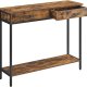 VASAGLE konsolbord, m. 1 hylde og 2 skuffer - rustik brun spnplade og sort stl (100x30)