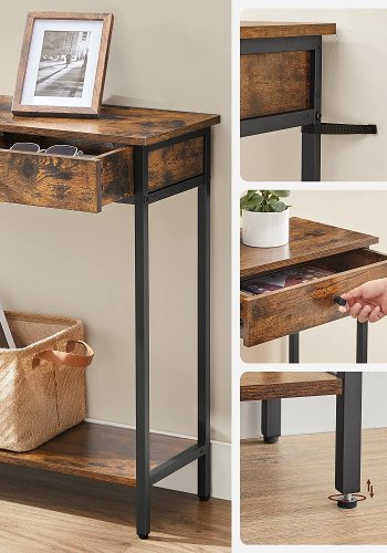 VASAGLE konsolbord, m. 1 hylde og 2 skuffer - rustik brun spnplade og sort stl (100x30)