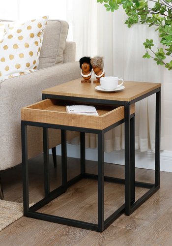 VASAGLE indskudsborde, rektangulr - honningbrun spnplade og metal (st med 2)