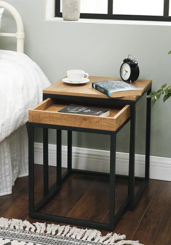 VASAGLE indskudsborde, rektangulr - honningbrun spnplade og metal (st med 2)