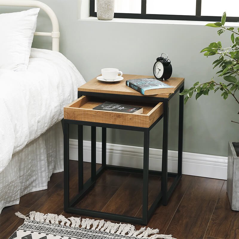 VASAGLE indskudsborde, rektangulr - honningbrun spnplade og metal (st med 2)