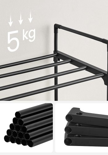 SONGMICS skohylde, m. 3 hylder, stabelbar, passer til 12 til 15 par sko - sort metal