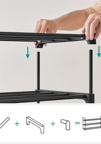 SONGMICS skohylde, m. 3 hylder, stabelbar, passer til 12 til 15 par sko - sort metal