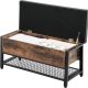 VASAGLE bnk, m. PU hynde, 1 hylde og opbevaringsplads - rustik brun spnplade og sort stl (100x40)