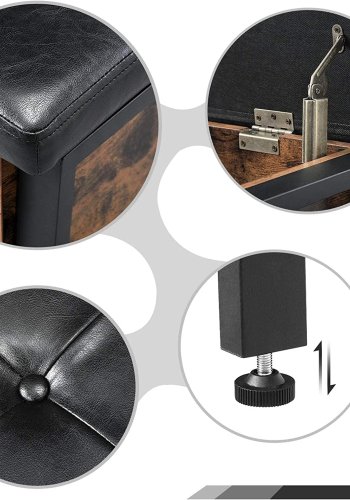 VASAGLE bnk, m. PU hynde, 1 hylde og opbevaringsplads - rustik brun spnplade og sort stl (100x40)