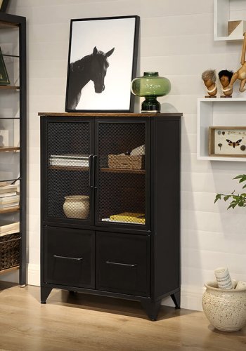 VASAGLE skab, m. 4 lger og 1 hylde - rustik brun spnplade og matsort stl