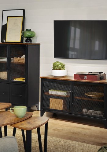 VASAGLE skab, m. 4 lger og 1 hylde - rustik brun spnplade og matsort stl