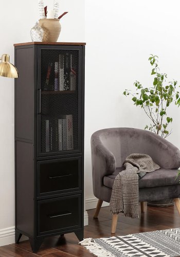 VASAGLE hjt skab, m. 3 lger og 2 hylder - rustik brun spnplade og matsort stl