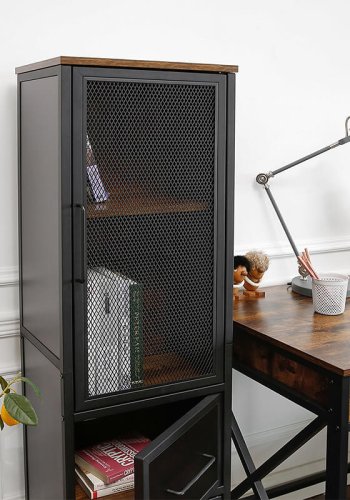 VASAGLE hjt skab, m. 3 lger og 2 hylder - rustik brun spnplade og matsort stl