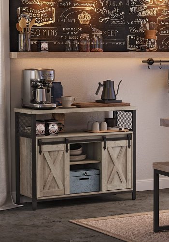 VASAGLE sknk, m. 2 skydelger og justerbare hylder - greige spnplade og sort stl