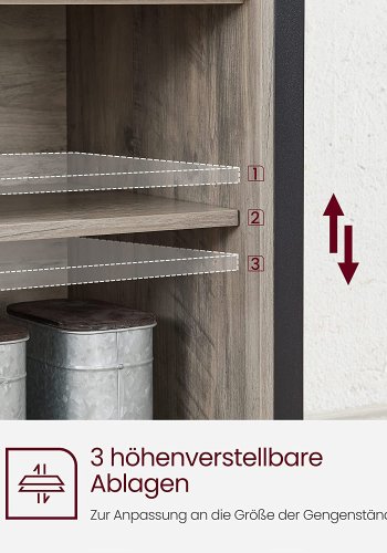 VASAGLE sknk, m. 2 skydelger og justerbare hylder - greige spnplade og sort stl