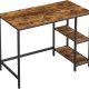 VASAGLE skrivebord, rektangulr, m. 2 hylder - rustik brun spnplade og sort stl (50x100)