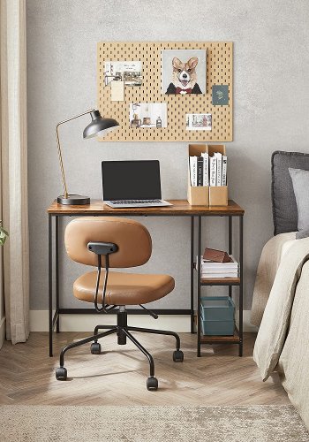 VASAGLE skrivebord, rektangulr, m. 2 hylder - rustik brun spnplade og sort stl (50x100)