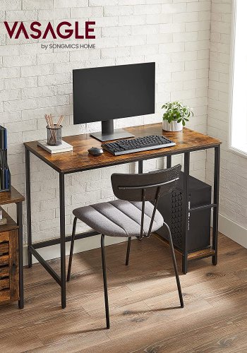 VASAGLE skrivebord, rektangulr, m. 2 hylder - rustik brun spnplade og sort stl (50x100)