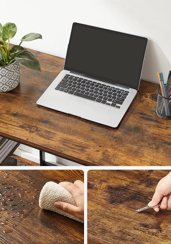 VASAGLE skrivebord, rektangulr, m. 2 hylder - rustik brun spnplade og sort stl (50x100)