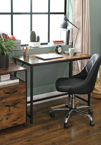 VASAGLE skrivebord, rektangulr - rustik brun spnplade og sort stl (50x100)