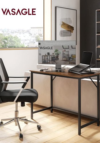 VASAGLE skrivebord, rektangulr - rustik brun spnplade og sort stl (50x100)