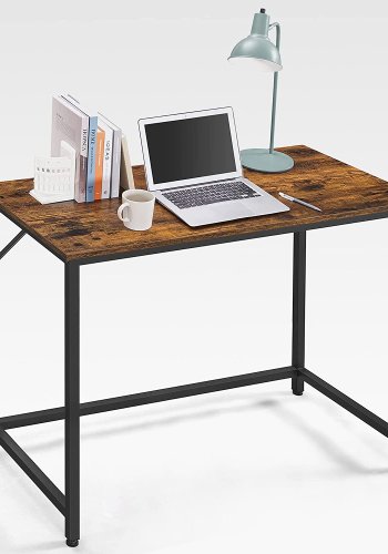 VASAGLE skrivebord, rektangulr - rustik brun spnplade og sort stl (50x100)