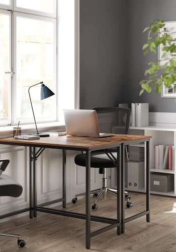 VASAGLE skrivebord, rektangulr - rustik brun spnplade og sort stl (50x100)