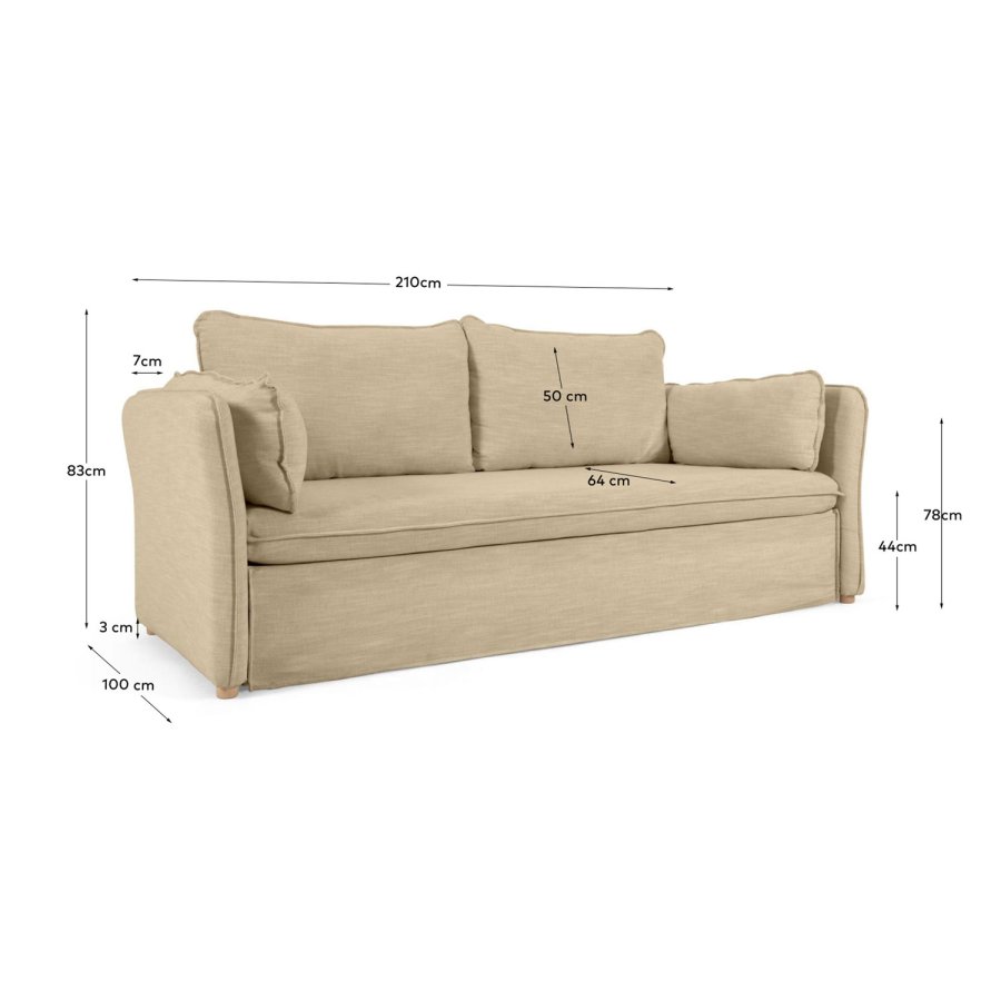 KAVE HOME Tanit sovesofa - beige stof og natur bg