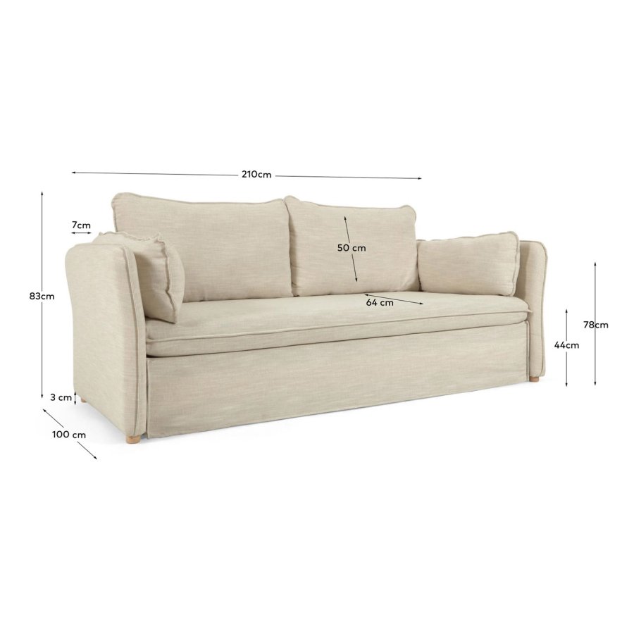 KAVE HOME Tanit sovesofa - beige stof og natur bgetr