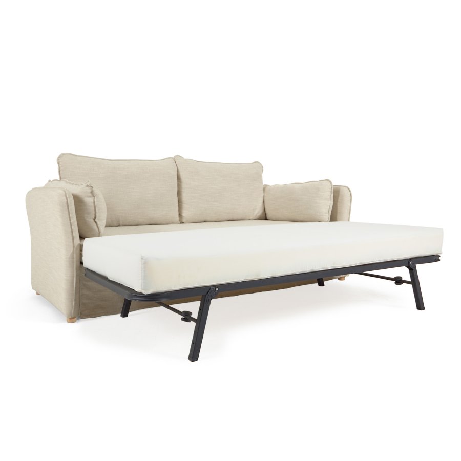 KAVE HOME Tanit sovesofa - beige stof og natur bgetr