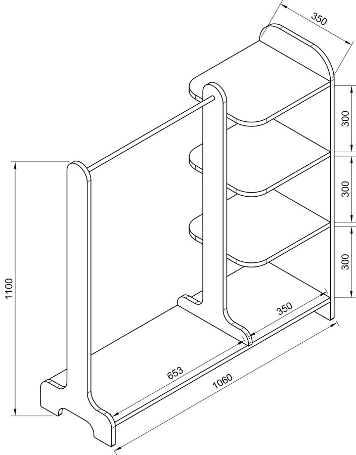 VCM NORDIC Lempu bent kldeskab, m. 3 hylder og 1 bjlestang - hvid tr