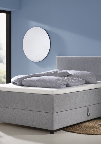 Space Dreams sengebund, m. opbevaring, u. topmadras - antracitgr stof og sort tr (200x140)