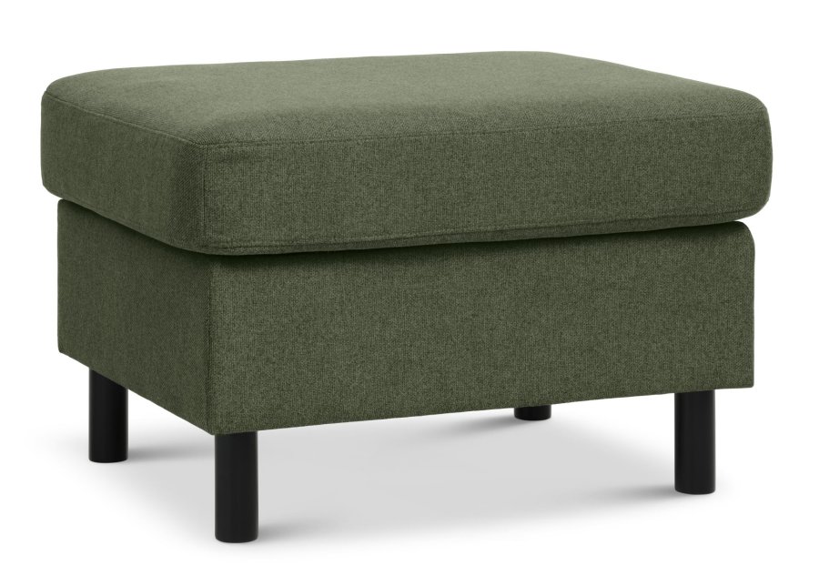 Pan puf, rektangulr - vinter mosgrn polyester stof og sort tr (85x72)