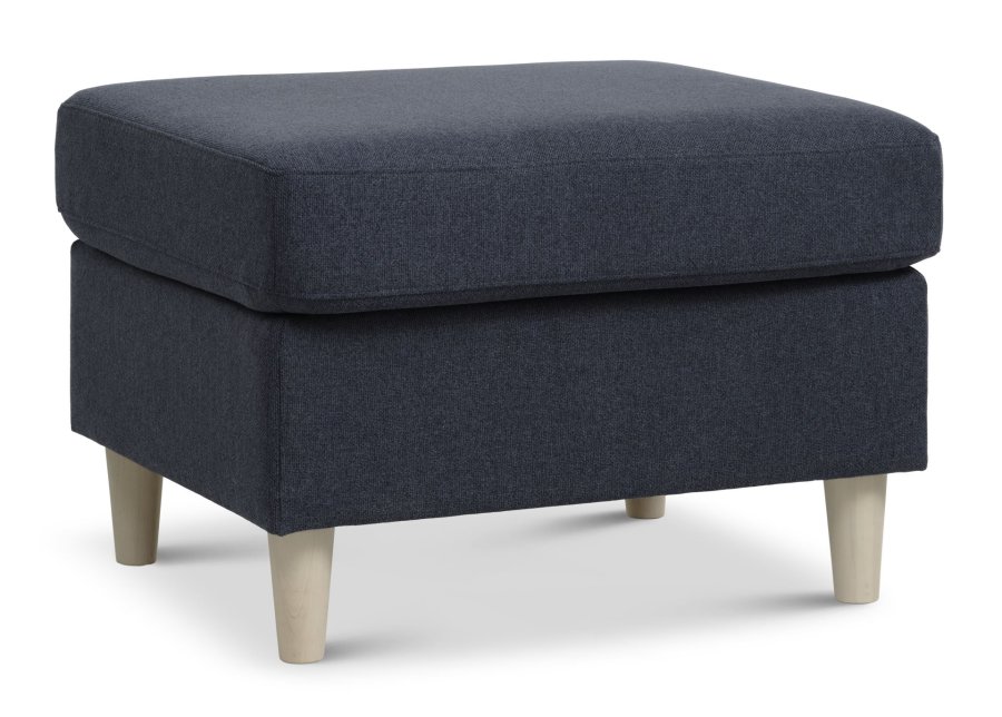 Pan puf, rektangulr - bl polyester stof og natur tr (85x72)