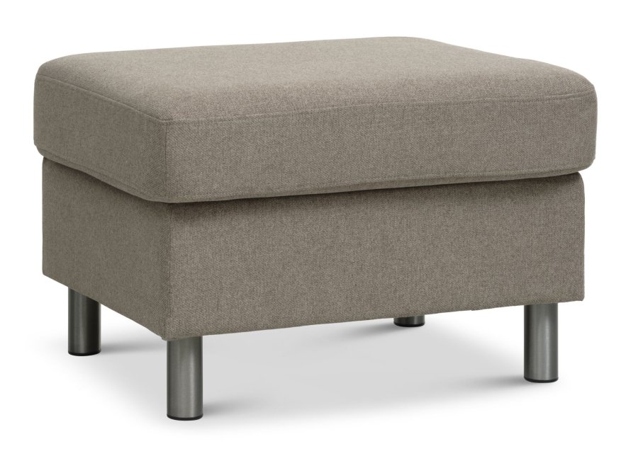 Wendy puf, rektangulr - antelope beige polyester stof og brstet aluminium (85x72)