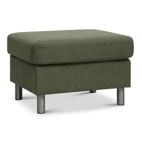 Pan puf, rektangulr - vinter mosgrn polyester stof og brstet aluminium (85x72)