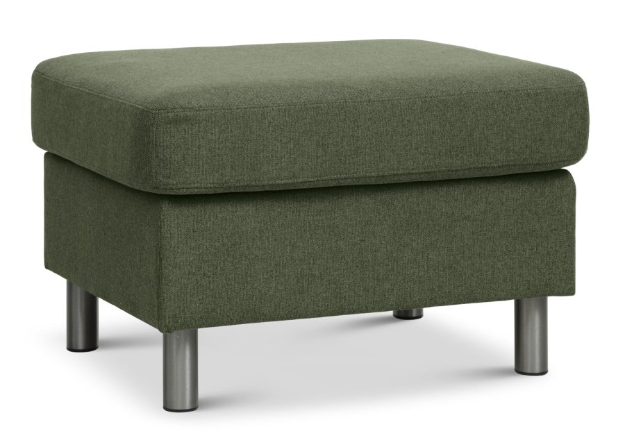 Wendy puf, rektangulr - vinter mosgrn polyester stof og brstet aluminium (85x72)