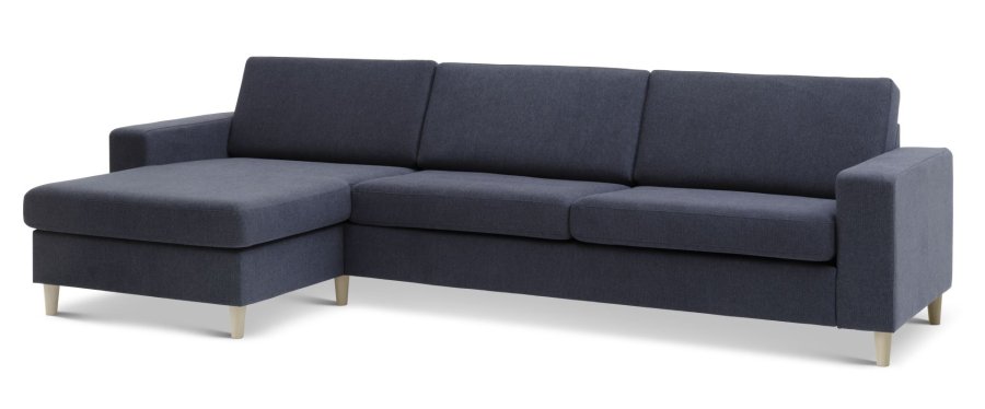 Pan set 8 3D XL sofa, m. chaiselong - bl polyester stof og natur tr