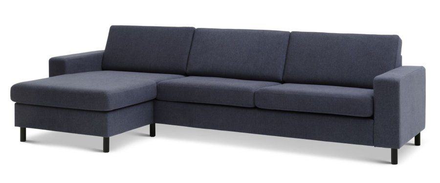 Pan set 8 3D XL sofa, m. chaiselong - bl polyester stof og sort tr