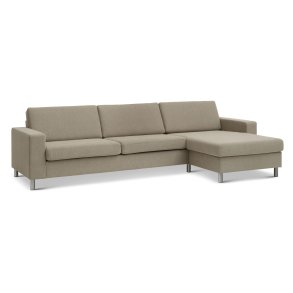 Pan set 8 3D XL sofa, m. chaiselong - antelope beige polyester stof og brstet aluminium