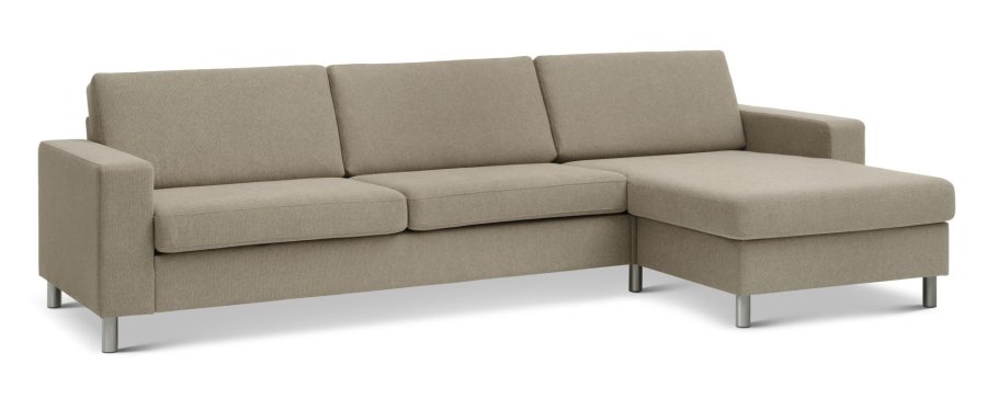 Pan set 8 3D XL sofa, m. chaiselong - antelope beige polyester stof og brstet aluminium