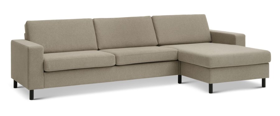 Pan set 8 3D XL sofa, m. chaiselong - antelope beige polyester stof og sort tr