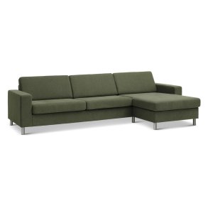 Pan set 8 3D XL sofa, m. chaiselong - vinter mosgrn polyester stof og brstet aluminium