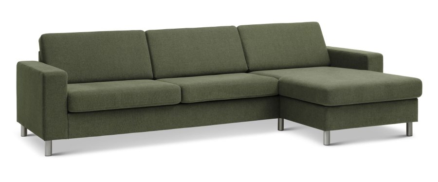 Pan set 8 3D XL sofa, m. chaiselong - vinter mosgrn polyester stof og brstet aluminium