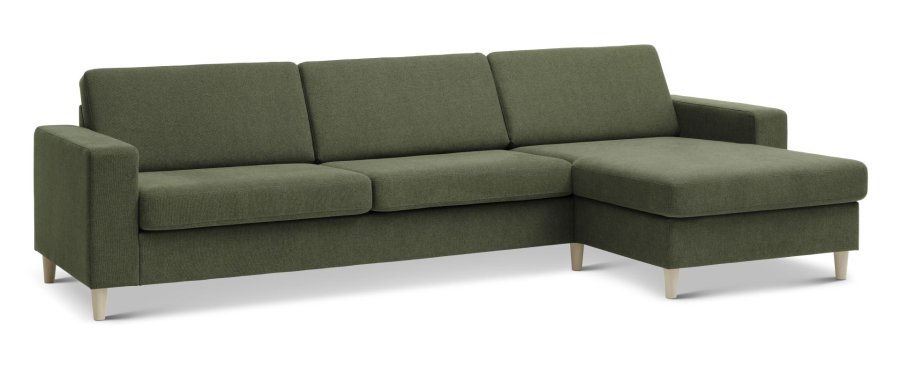Pan set 8 3D XL sofa, m. chaiselong - vinter mosgrn polyester stof og natur tr