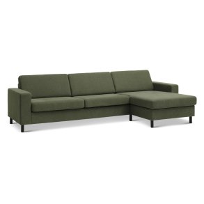 Pan set 8 3D XL sofa, m. chaiselong - vinter mosgrn polyester stof og sort tr
