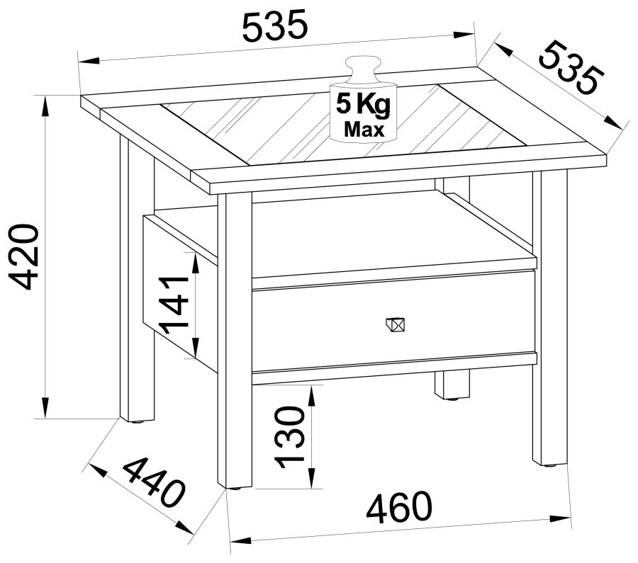 VCM NORDIC Lingis M sofabord, m. 1 skuffe - glas og sort tr (53,5x53,5)