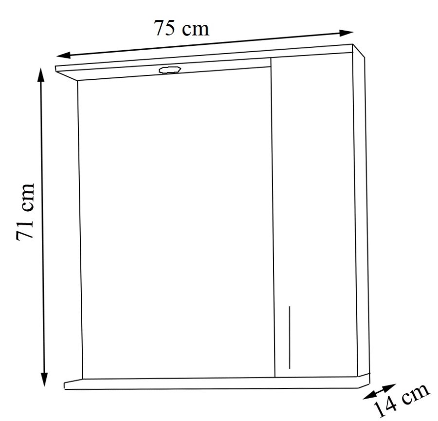 VCM NORDIC Lisalo XL badevrelse spejlskab, m. lys, 1 lge, 2 hylder - spejlglas og hvid tr (75cm)