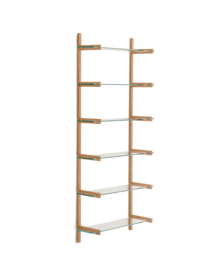 KAVE HOME Sitra modulhylde, 6 glashylder og FSC Mix Credit massivt egetr, 90 cm