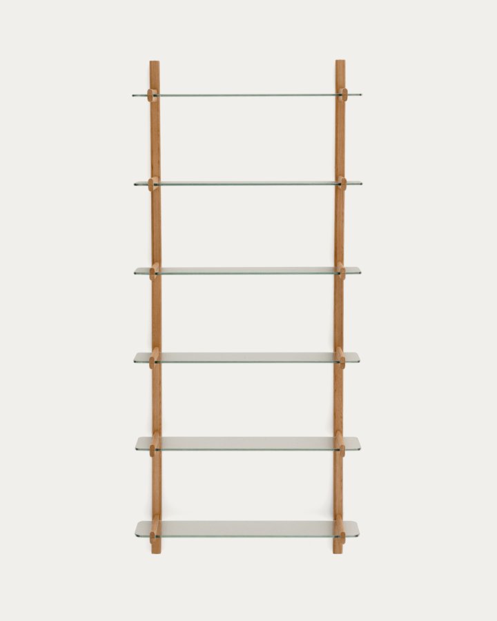 KAVE HOME Sitra modulhylde, 6 glashylder og FSC Mix Credit massivt egetr, 90 cm