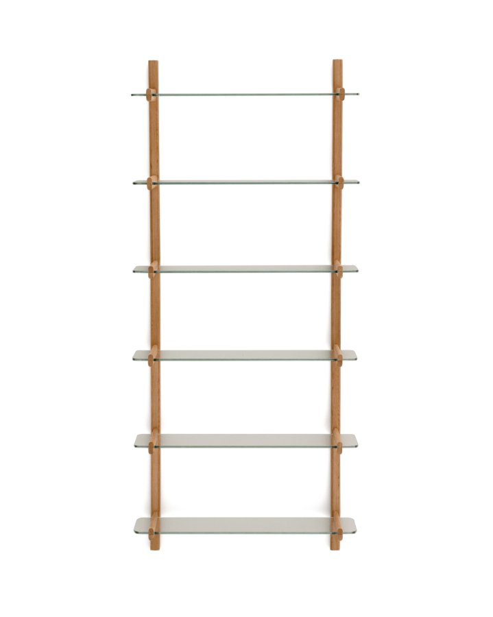 KAVE HOME Sitra modulhylde, 6 glashylder og FSC Mix Credit massivt egetr, 90 cm